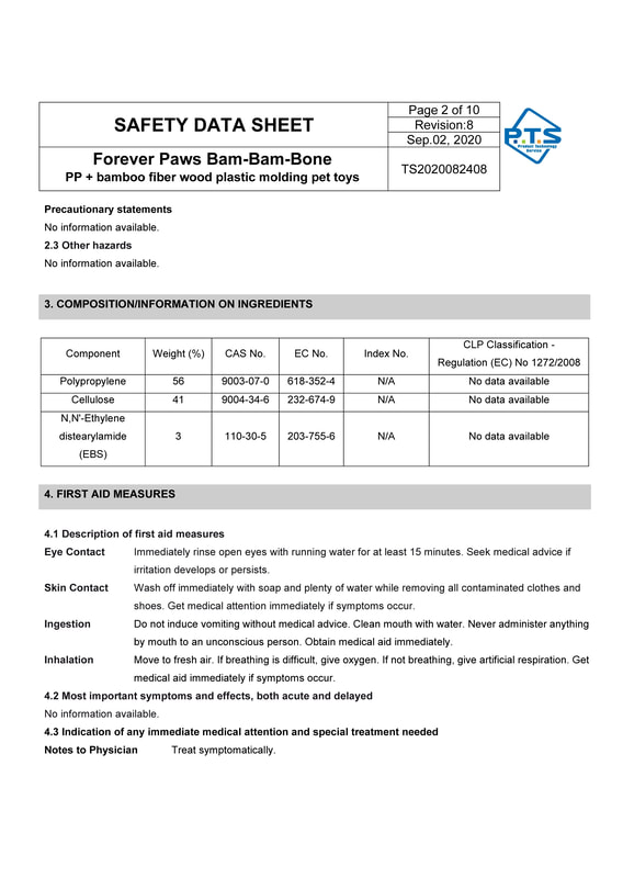SAFETY DATA SHEET: Forever Paws Bam-Bam-Bone, Page 2