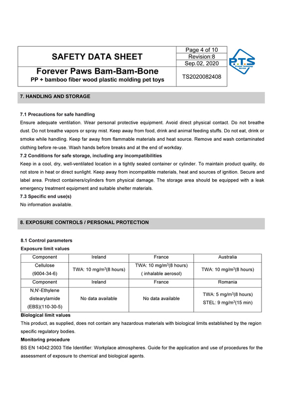 SAFETY DATA SHEET: Forever Paws Bam-Bam-Bone, Page 4