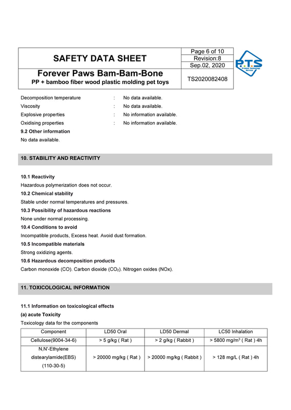 SAFETY DATA SHEET: Forever Paws Bam-Bam-Bone, Page 6