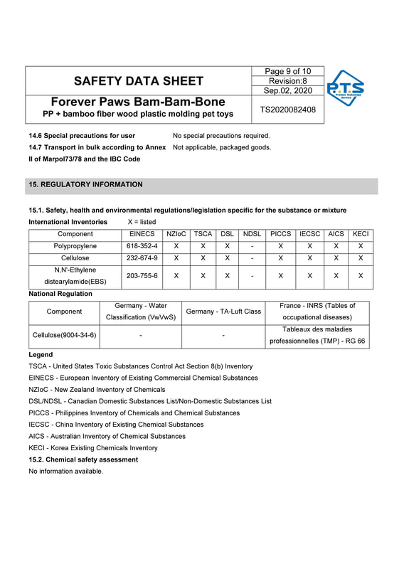 SAFETY DATA SHEET: Forever Paws Bam-Bam-Bone, Page 9